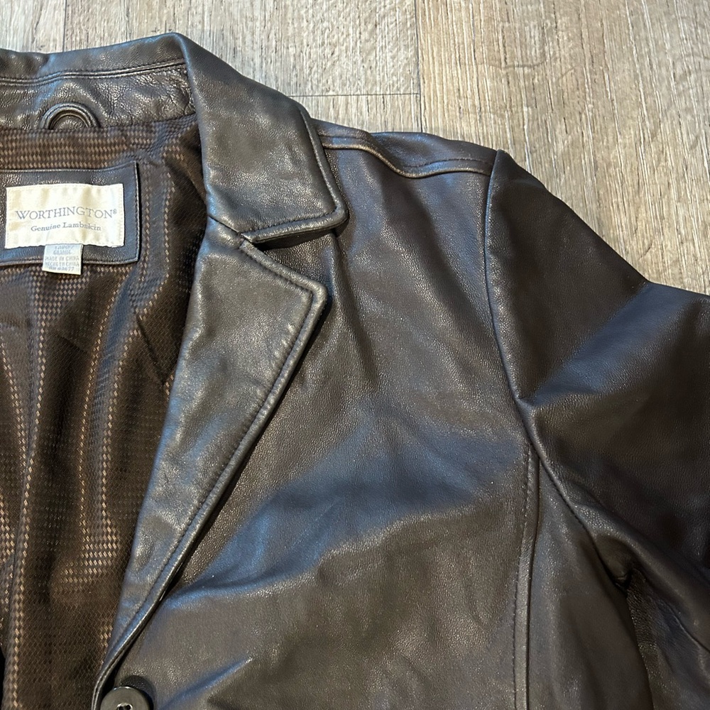 Worthington dark brown genuine leather jacket winter grunge goth - Picture 4 of 11